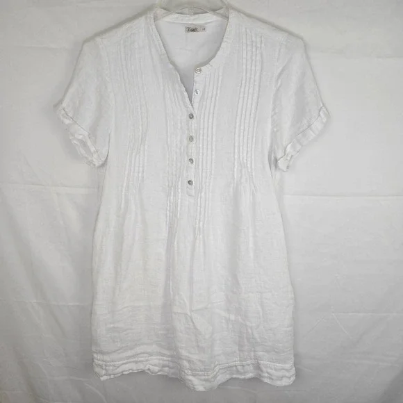 Faherty | Dresses | Faherty Gemina Dress White Linen Size L Short Sleeve  Relaxed Fit Coastal Vibes | Poshmark